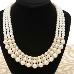 Gold Layered Pearl Statement Necklace & Earring Set – Bridal / Formal
